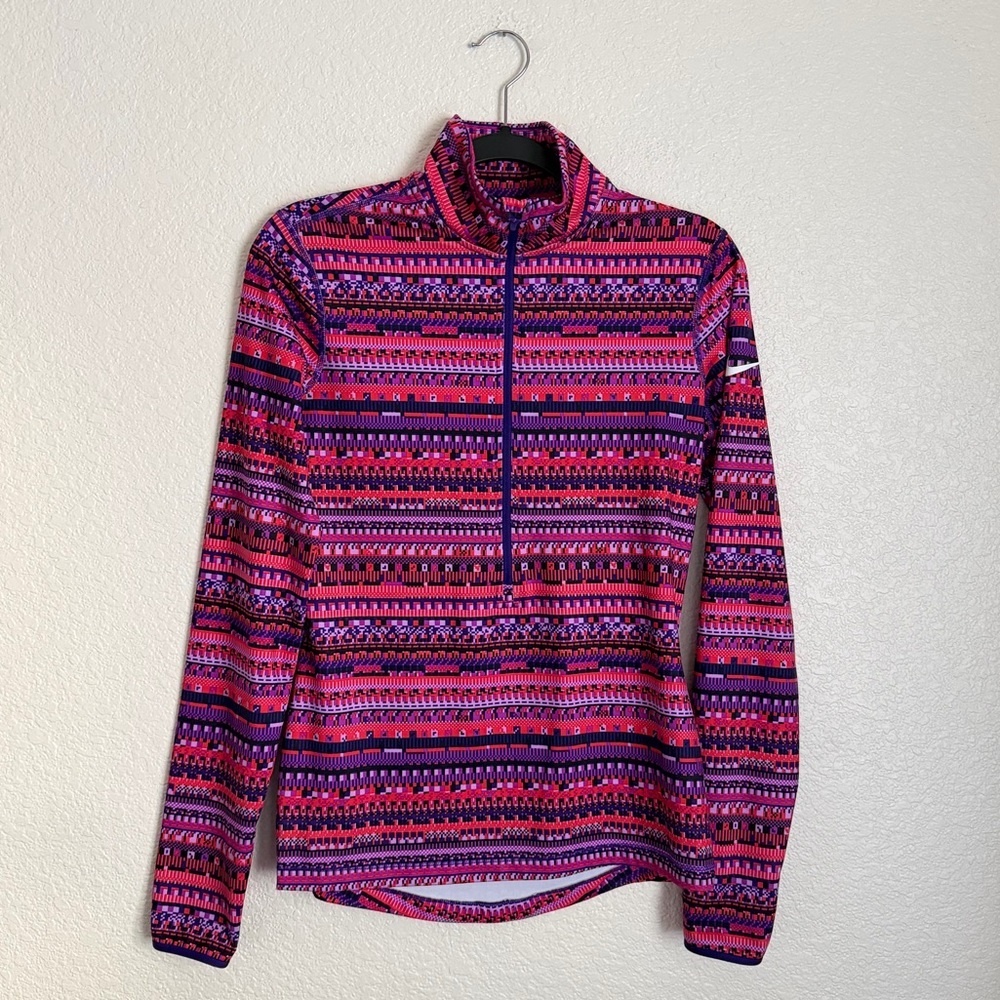 Nike Pro Women’s Dri-Fit 1/2 Zip Performance Pullover M Purple Pink 8 Bit Print - Picture 3 of 10